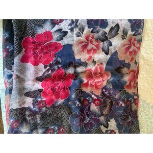 Women Woven Pink Blue Flower Scarf Wrap 36"x70"